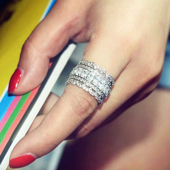 NEW 18K White Gold Diamond Ring Band Wide Eternity Ring - Picture 3 of 4